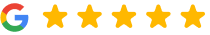 Google logo with five gold stars rating display for Alvin Dental Care