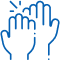 Multiple hands reaching upward together in unity gesture, symbolizing teamwork and community care.