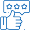 Thumbs up hand with three-star rating badge, representing positive dental care feedback.